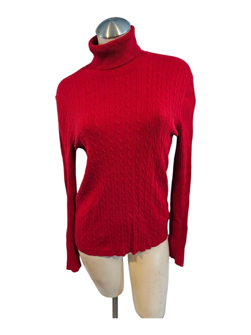 Evan Picone Size L Red Cableknit Sweater